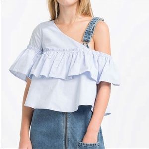Zara Trafaluc One Shoulder PoplinTop